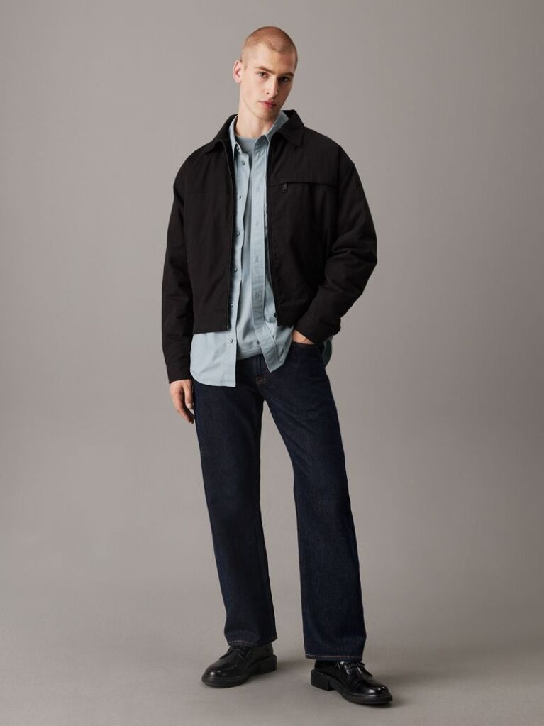 Black Cotton Twill Zip Up Jacket  Men