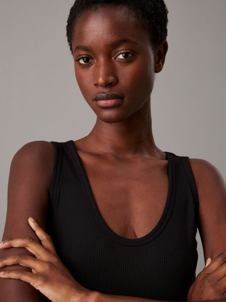 Black Slim Ribbed Tank Top  Women