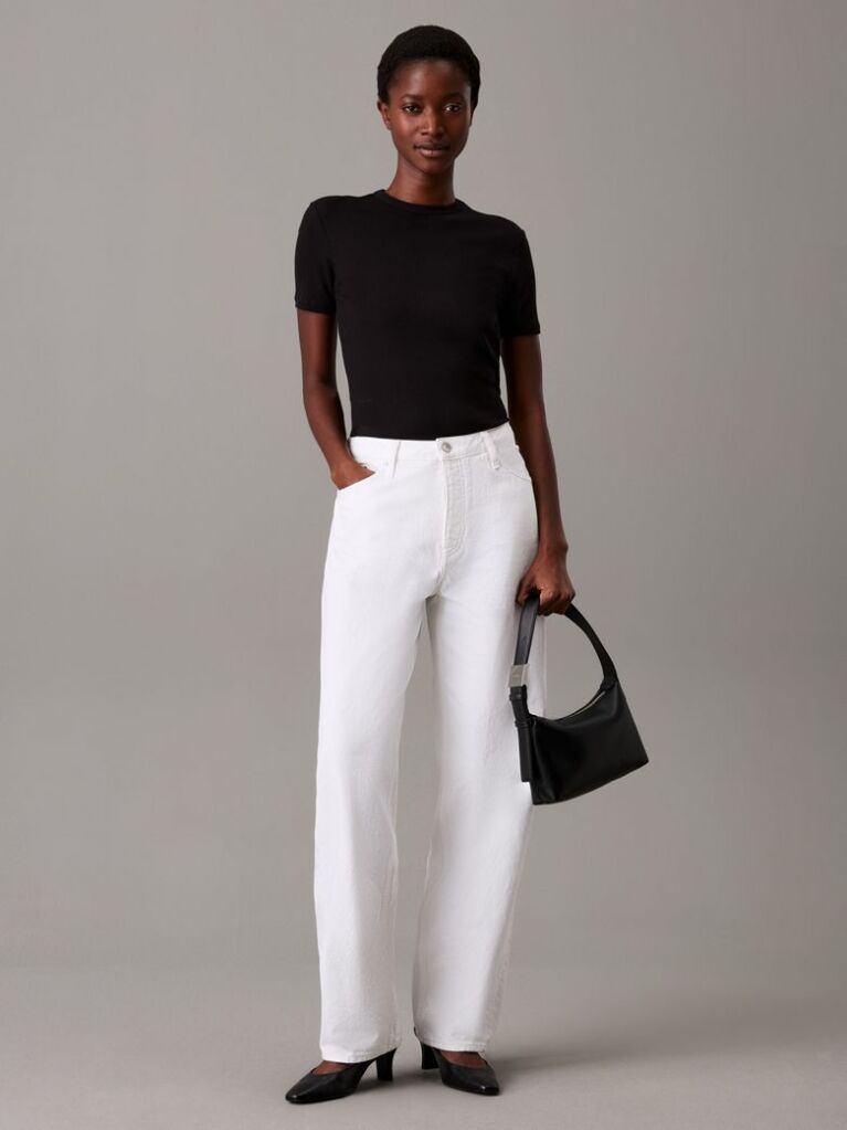 Black Slim Ribbed Modal T-shirt  Women