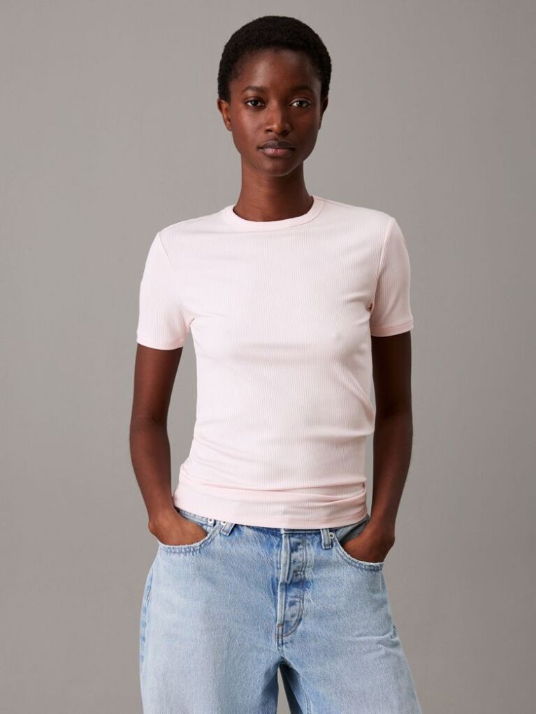 Pink Slim Ribbed Modal T-shirt  Women