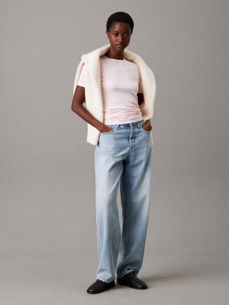 Pink Slim Ribbed Modal T-shirt  Women