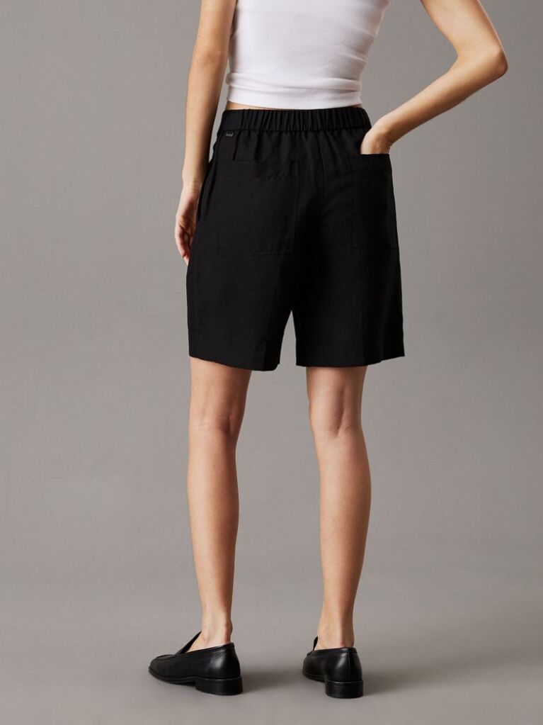 Black Wide Lyocell Linen Shorts  Women