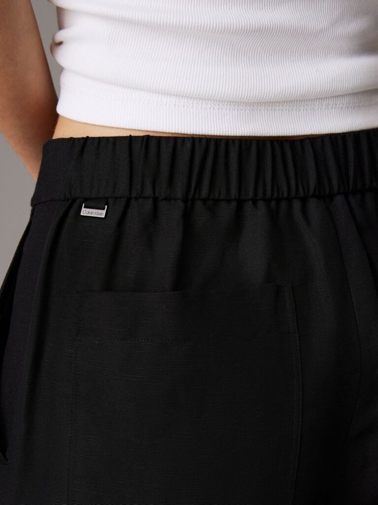 Black Wide Lyocell Linen Shorts  Women