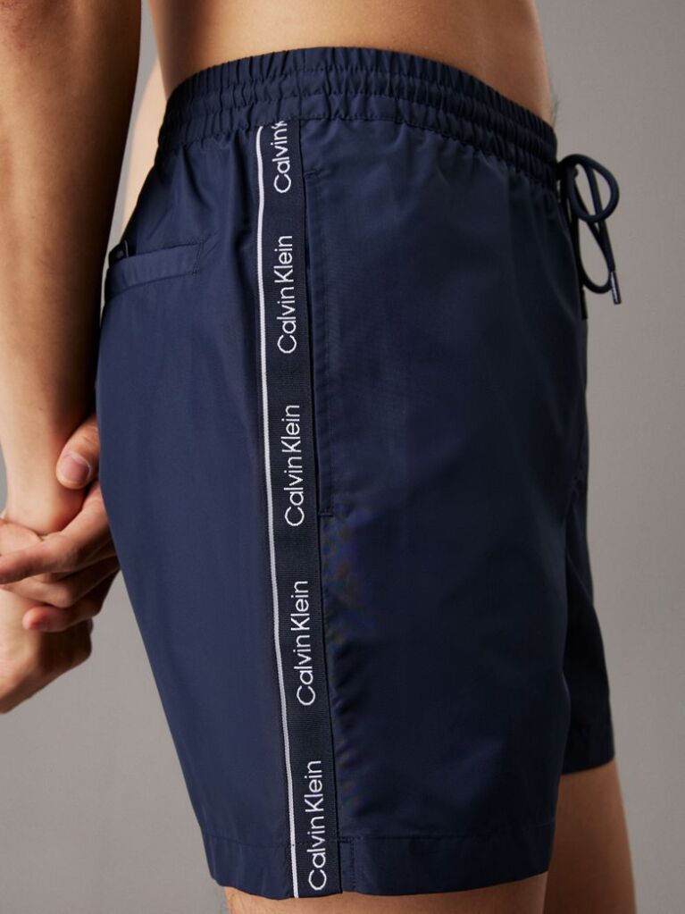 Blue Medium Drawstring Swim Shorts - Logo Tape  Men