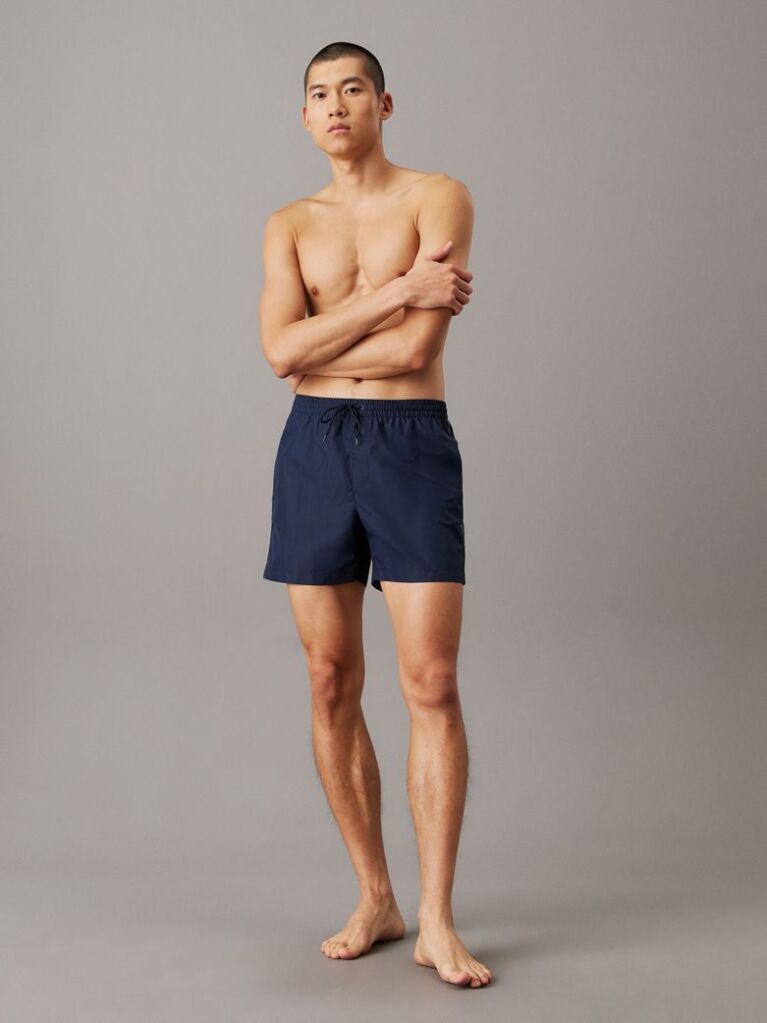 Blue Medium Drawstring Swim Shorts - Logo Tape  Men