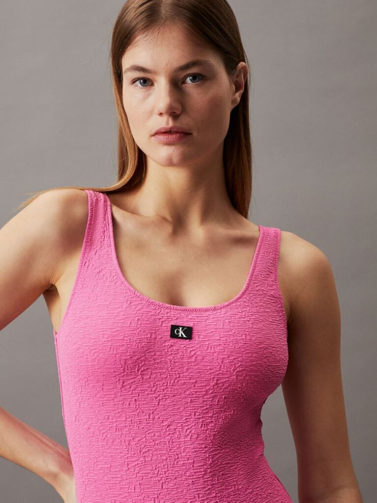 Pink Cut Out Swimsuit - CK Monogram Texture  Women