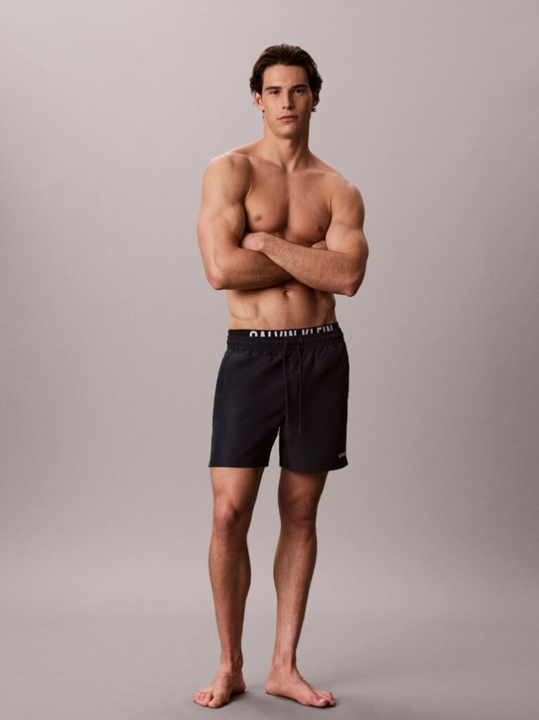 Black Double Waistband Swim Shorts - Intense Power  Men
