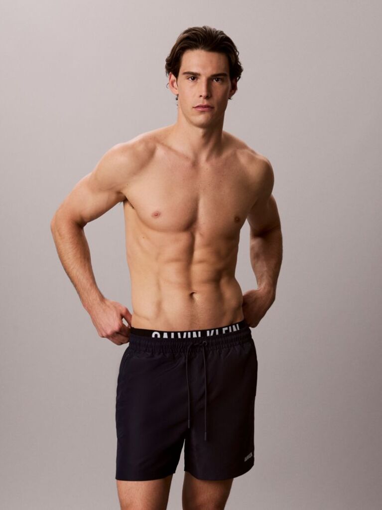 Black Double Waistband Swim Shorts - Intense Power  Men