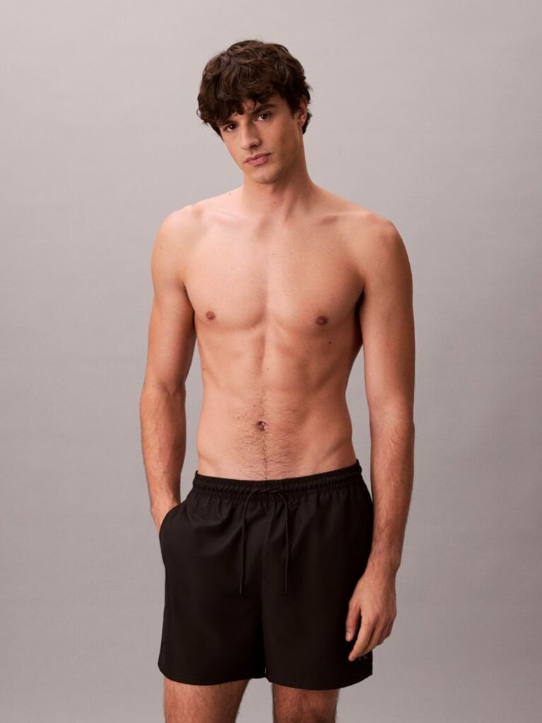 Black Medium Drawstring Swim Shorts - CK Monogram  Men