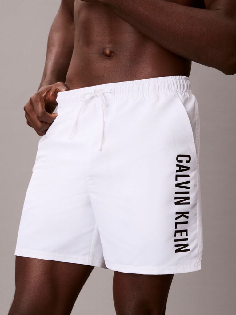 White Medium Drawstring Swim Shorts - Intense Power  Men
