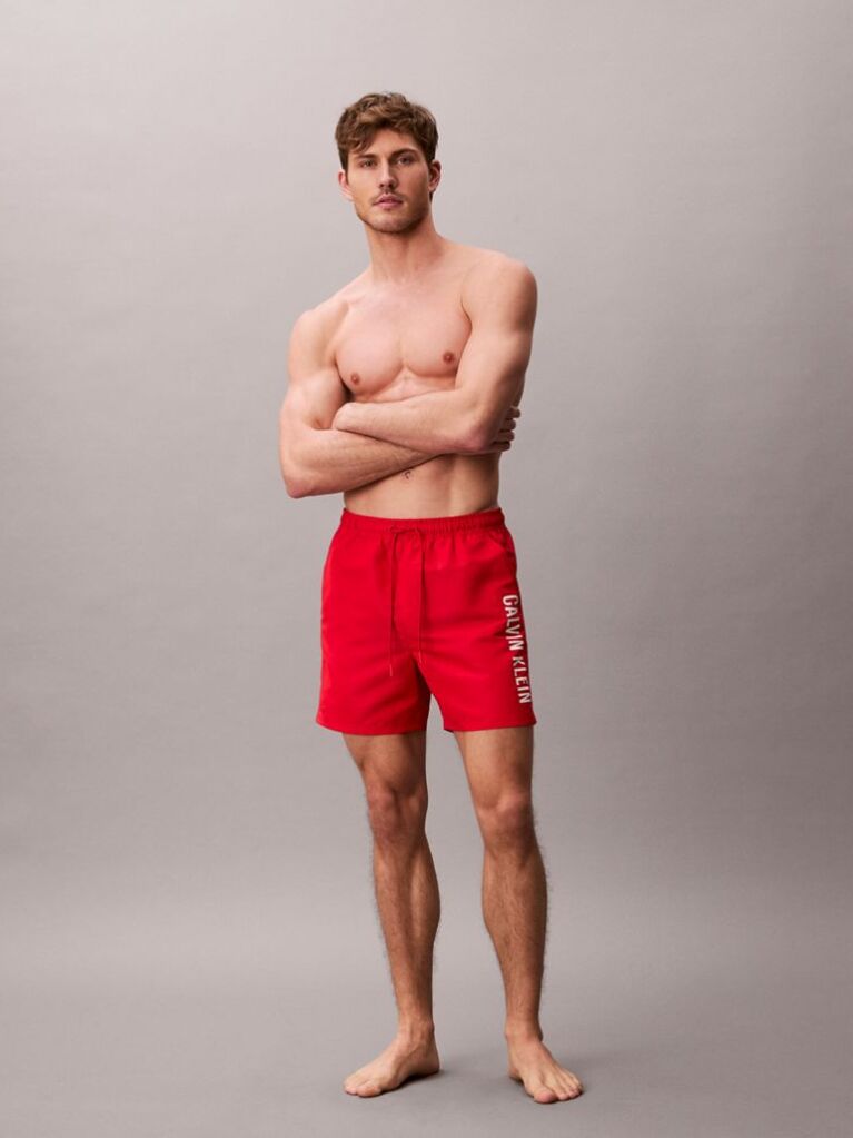 Red Medium Drawstring Swim Shorts - Intense Power  Men