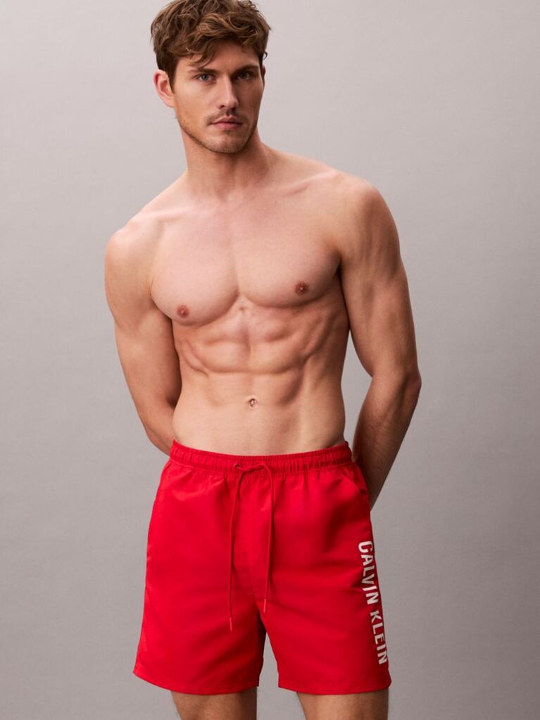Red Medium Drawstring Swim Shorts - Intense Power  Men