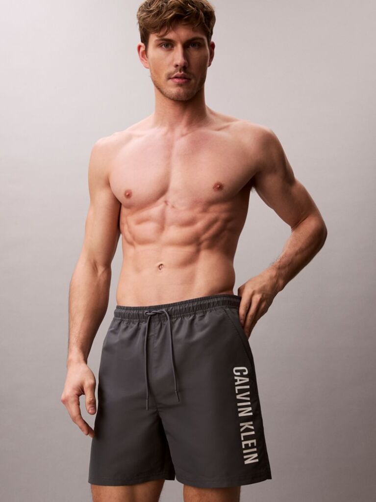 Grey Medium Drawstring Swim Shorts - Intense Power  Men