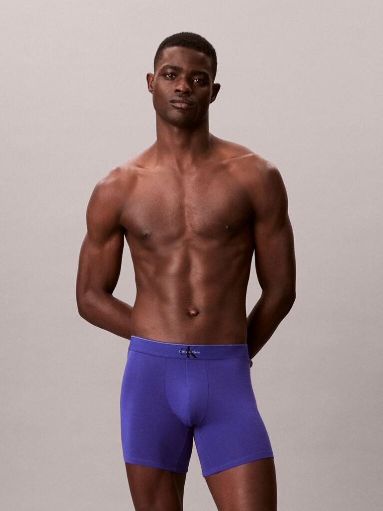 Blue Graphic Monogram Cotton Stretch Boxer Briefs  Men
