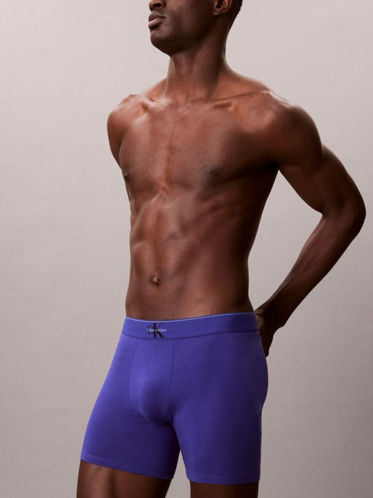 Blue Graphic Monogram Cotton Stretch Boxer Briefs  Men