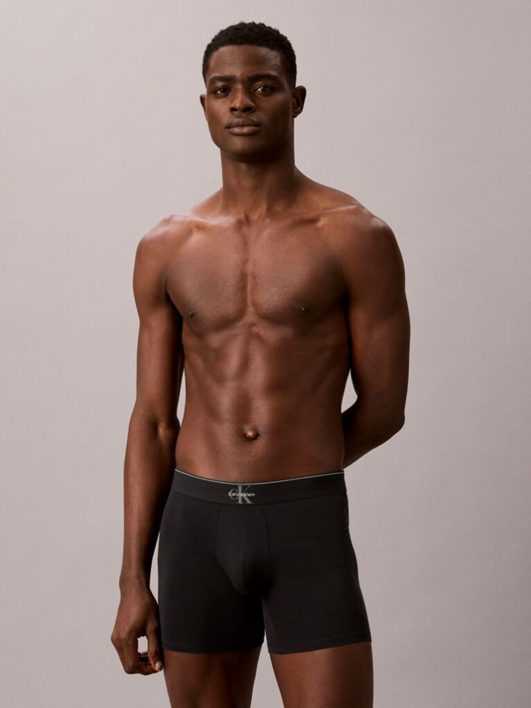 Black Graphic Monogram Cotton Stretch Boxer Briefs  Men