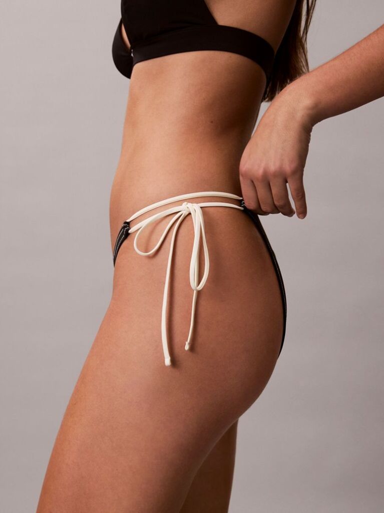 Black Tie Side Bikini Bottoms - CK Monogram  Women
