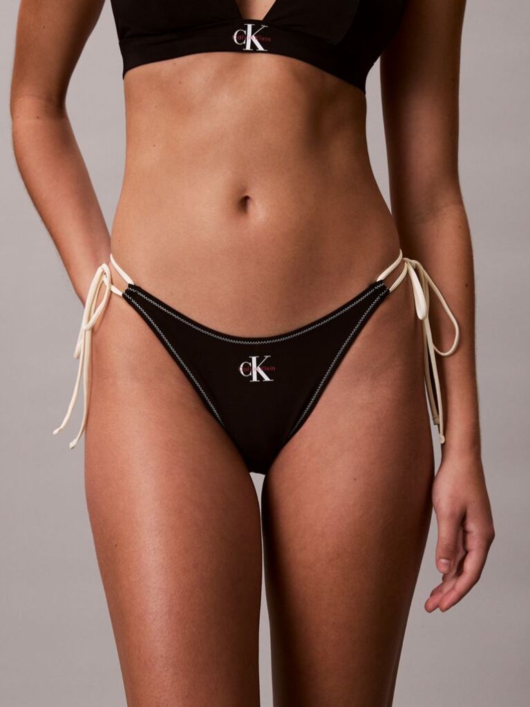 Black Tie Side Bikini Bottoms - CK Monogram  Women