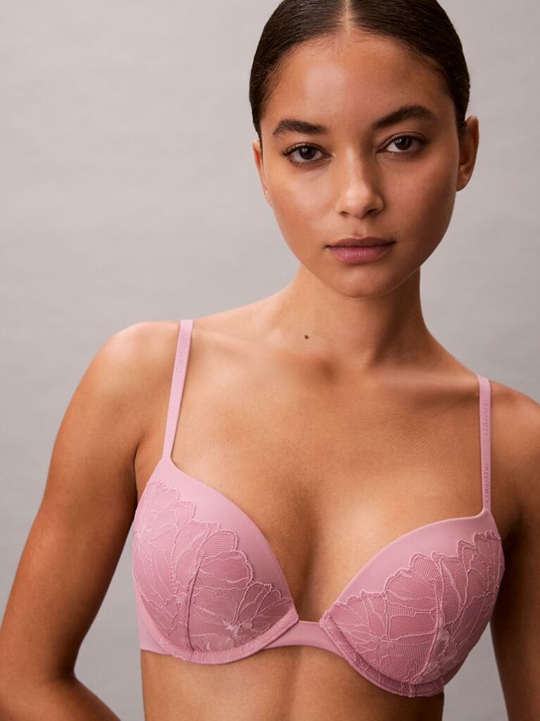 Pink Push Up Plunge Bra - Perfectly Fit Lace  Women