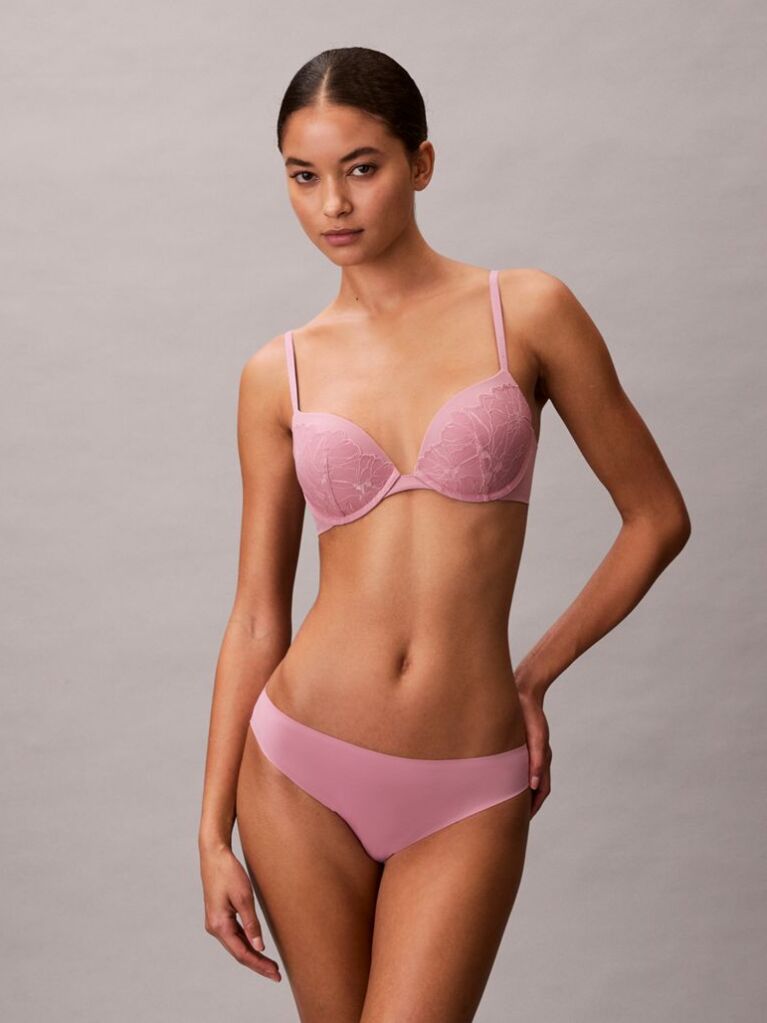 Pink Push Up Plunge Bra - Perfectly Fit Lace  Women