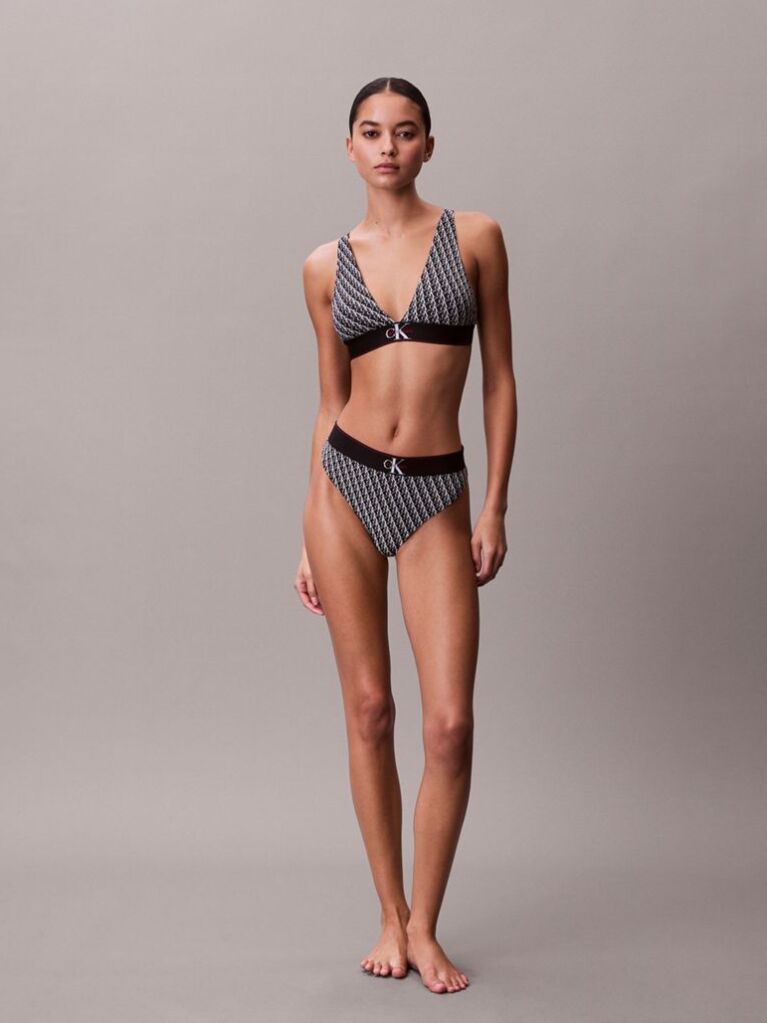 Black Stretch Thong - Graphic Monogram Microfibre  Women