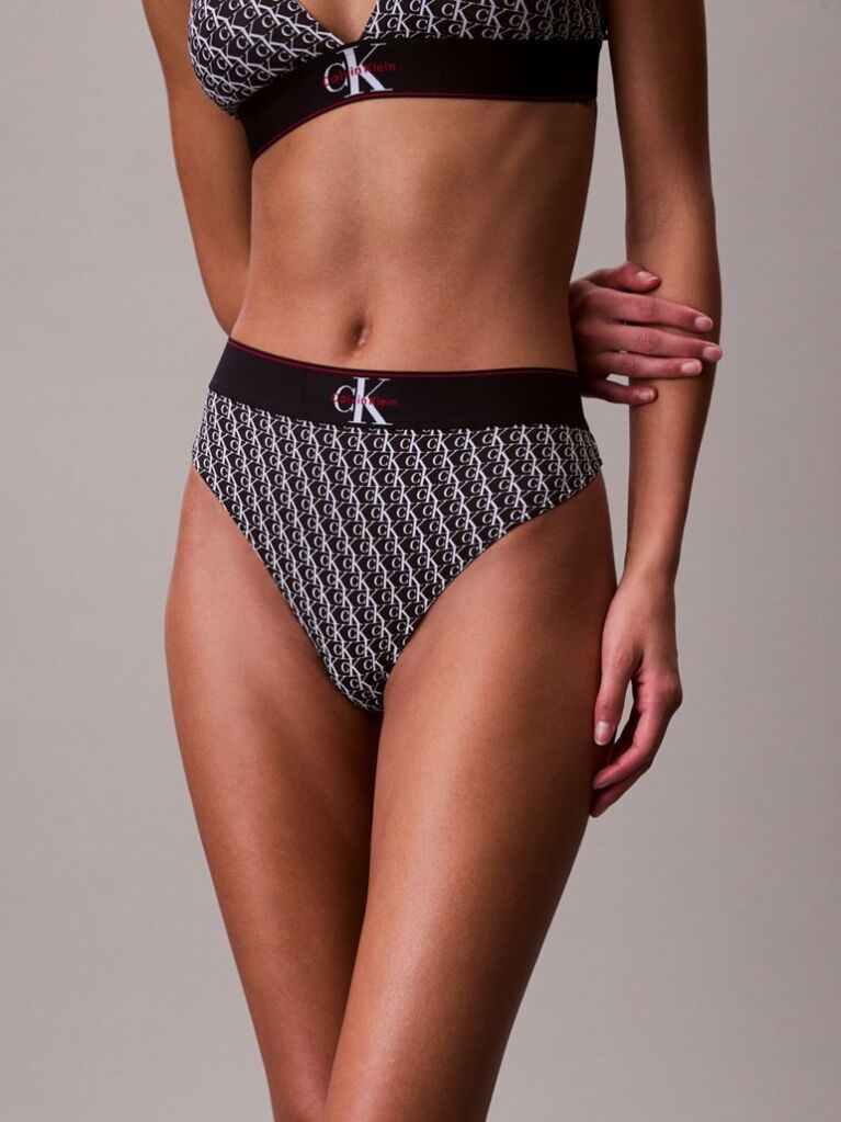 Black Stretch Thong - Graphic Monogram Microfibre  Women