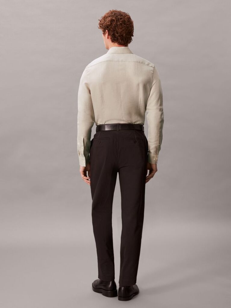Beige Slim Linen Blend Shirt  Men