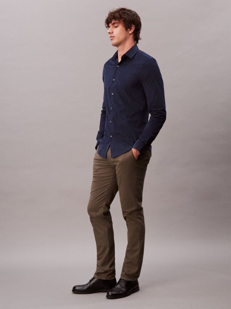 Blue Slim Fit Micro Print Corduroy Shirt  Men