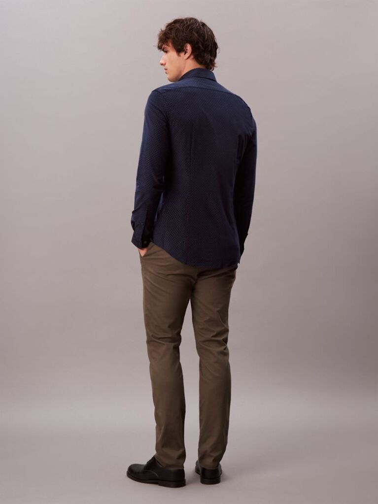 Blue Slim Fit Micro Print Corduroy Shirt  Men