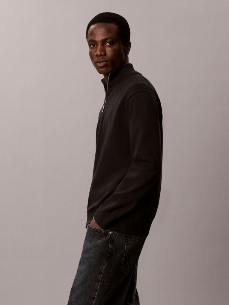 Black Quarter Zip Jumper  Men