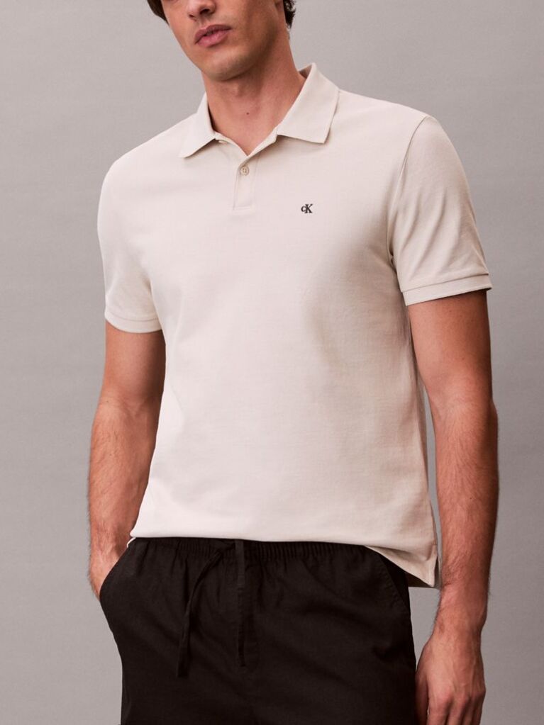 Beige Cotton Piqué Polo Shirt  Men