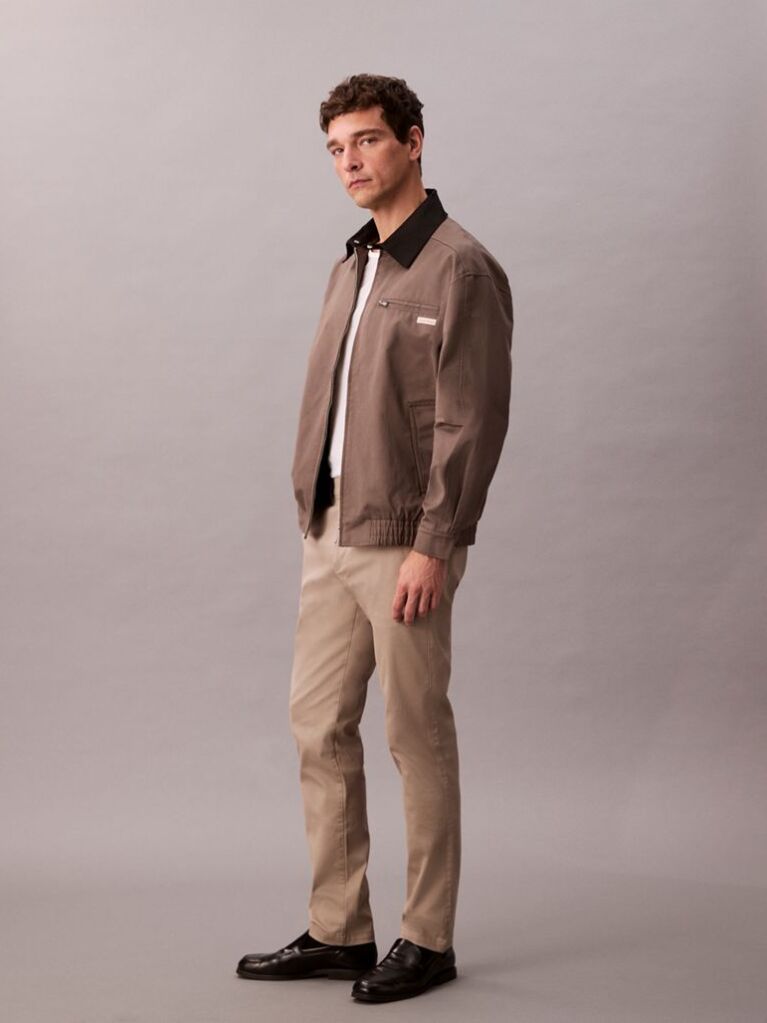 Khaki Slim Cotton Stretch Trousers  Men