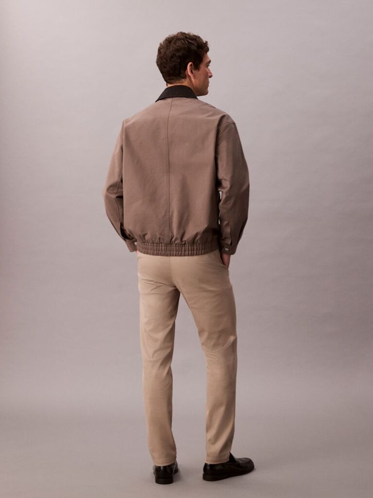 Khaki Slim Cotton Stretch Trousers  Men