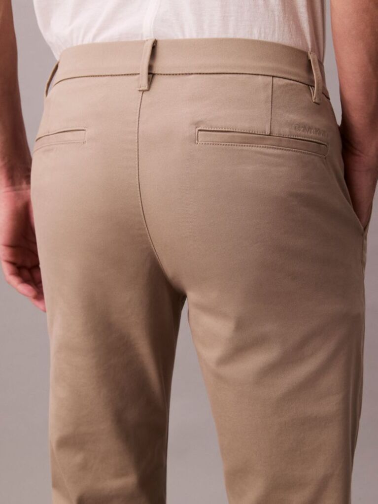 Khaki Slim Cotton Stretch Trousers  Men
