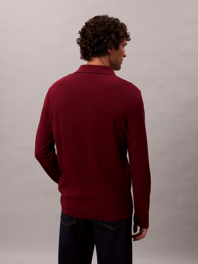 Red Supima Cotton Long Sleeve Polo Shirt  Men
