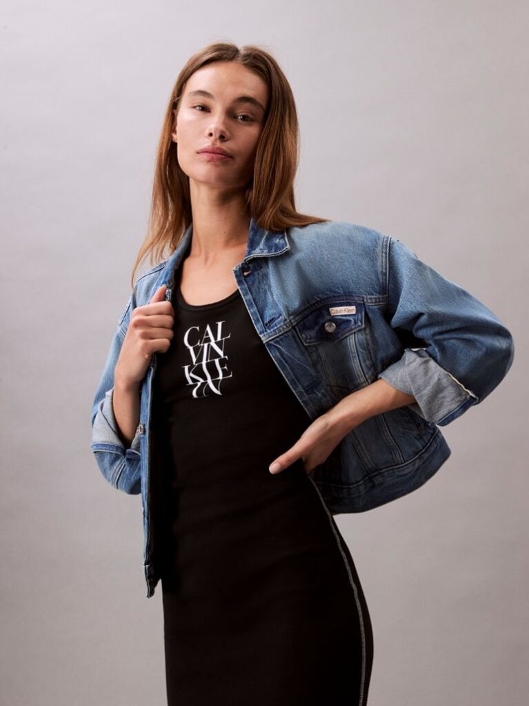 Black Logo Graphic Ribbed Tank Dress  Women