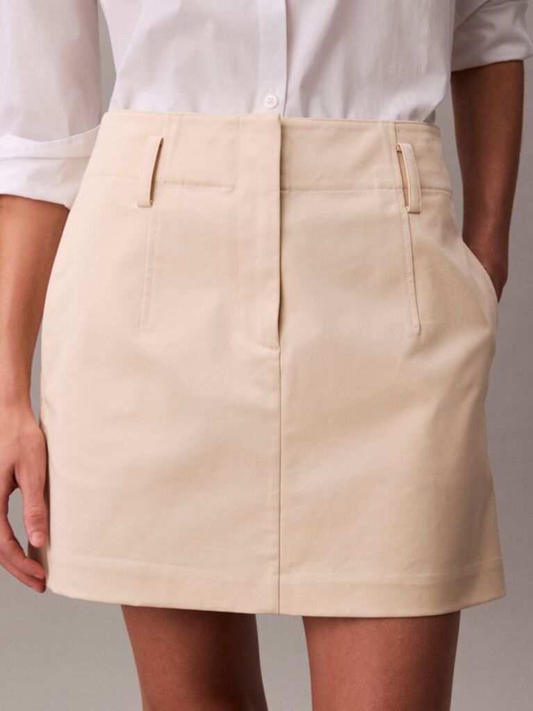 Beige Cotton Stretch Chino Mini Skirt  Women