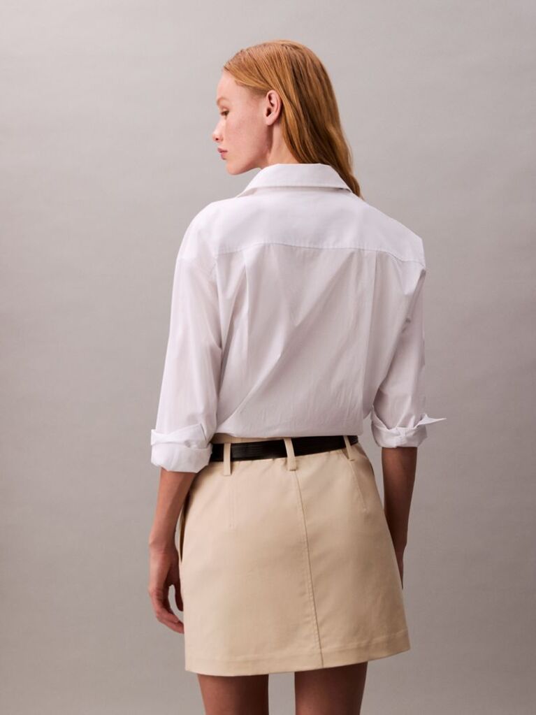Beige Cotton Stretch Chino Mini Skirt  Women