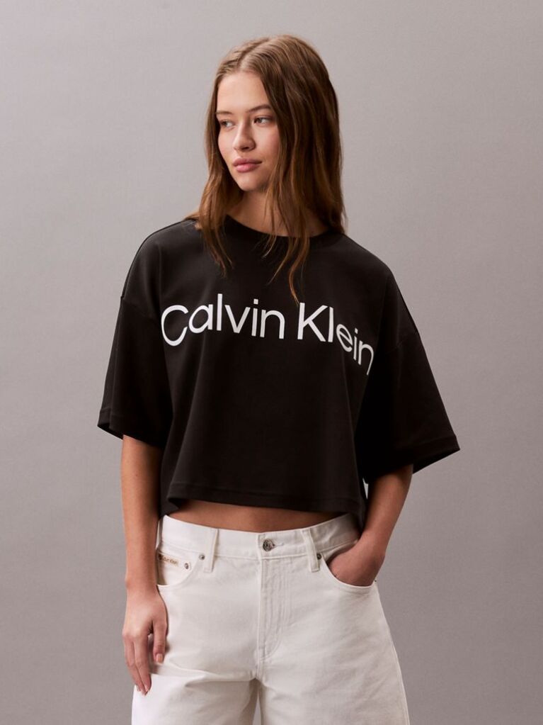 Black Logo Graphic Boxy Cropped T-Shirt  Women
