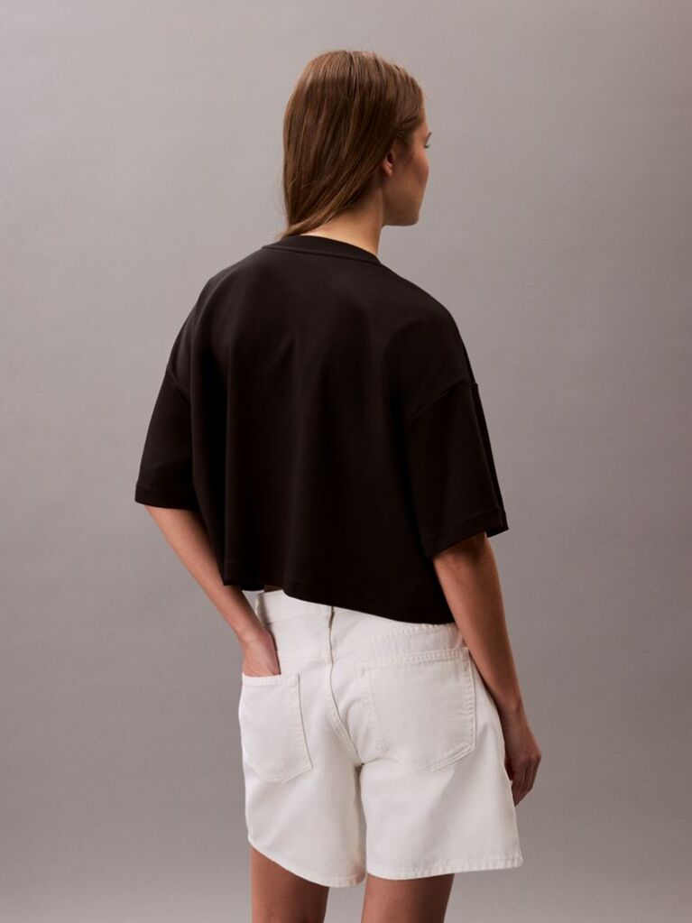 Black Logo Graphic Boxy Cropped T-Shirt  Women