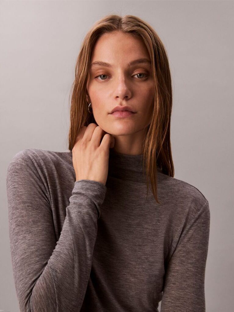 Grey Slim Mock Neck Top  Women