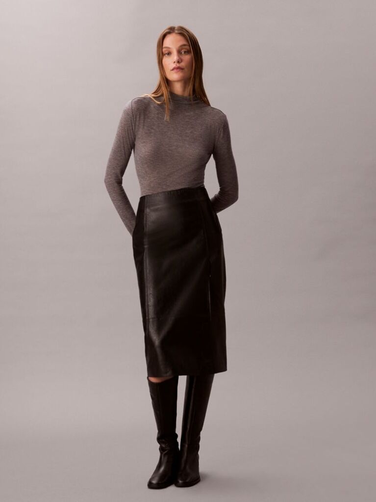 Grey Slim Mock Neck Top  Women
