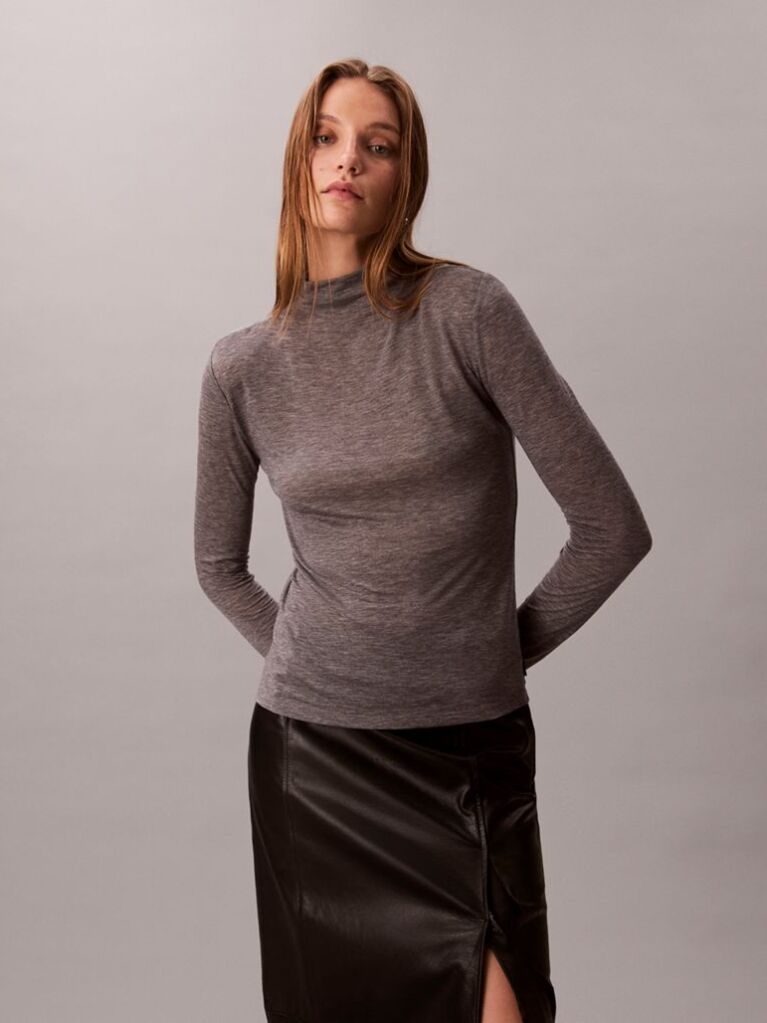 Grey Slim Mock Neck Top  Women
