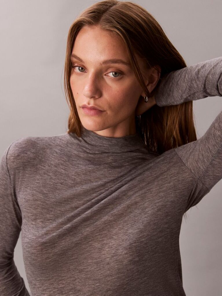 Grey Slim Mock Neck Top  Women