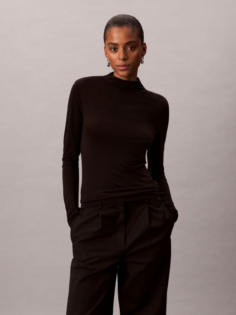 Black Slim Mock Neck Top  Women