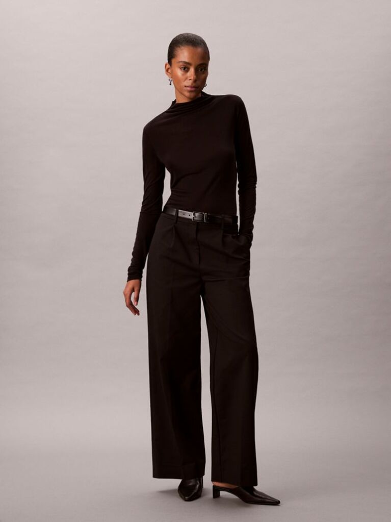 Black Slim Mock Neck Top  Women