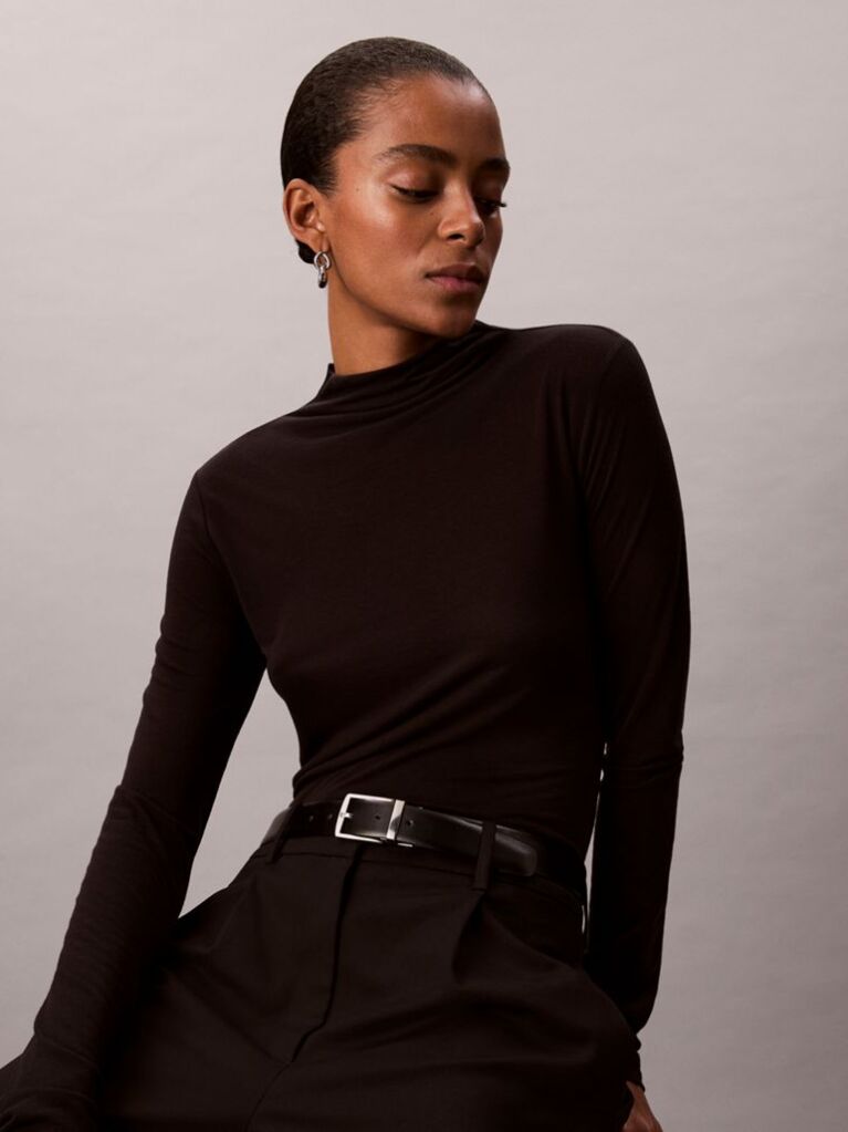 Black Slim Mock Neck Top  Women