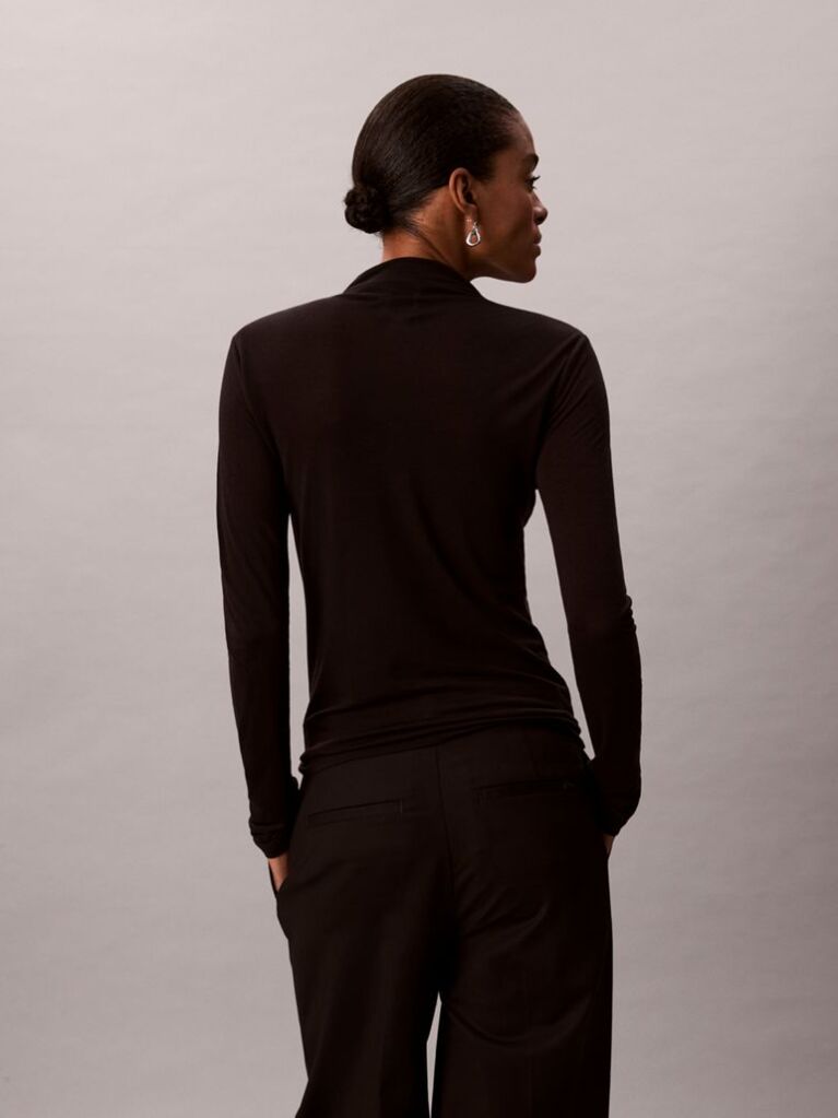 Black Slim Mock Neck Top  Women