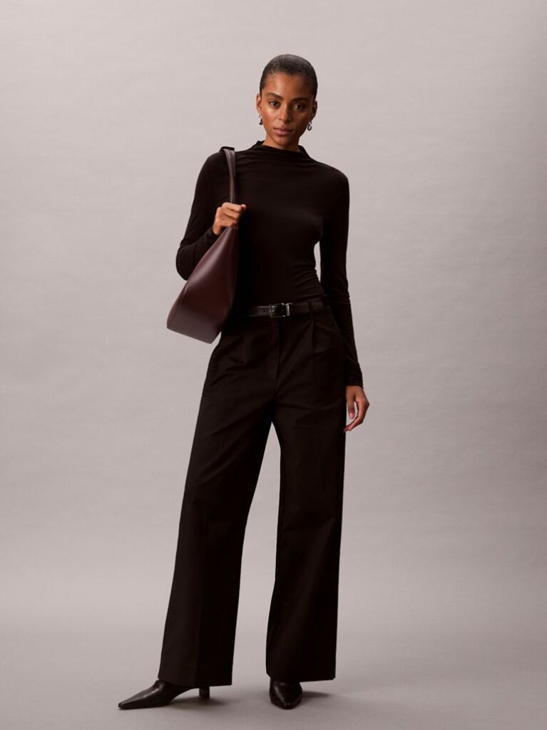 Black Slim Mock Neck Top  Women