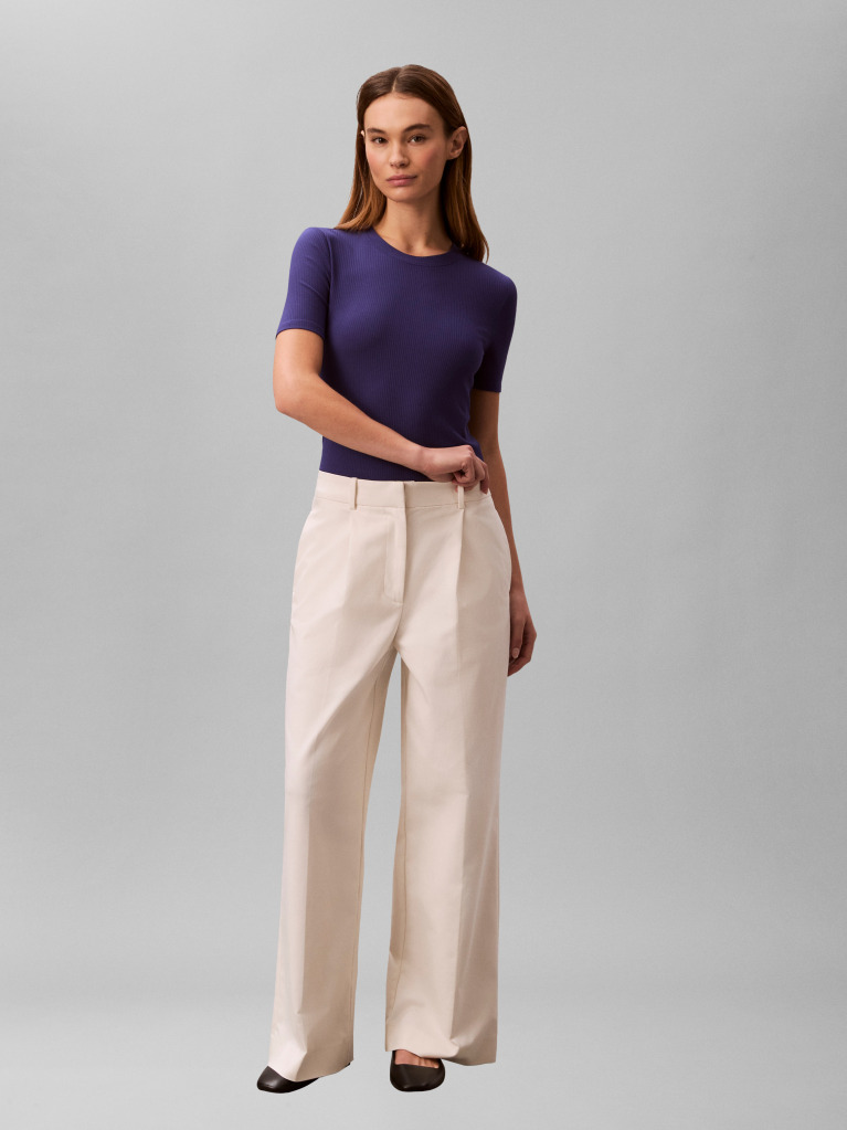 Blue Slim Ribbed Modal T-shirt  Women